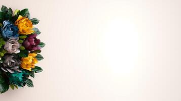 A vibrant arrangement of colorful artificial flowers on a soft pastel background photo