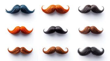 A vibrant collection of artistic mustaches displayed on a clean white background photo