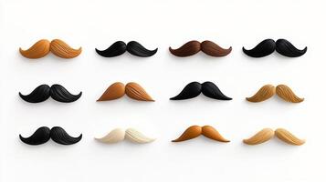 A vibrant collection of various mustache designs arranged in a grid on a white background photo