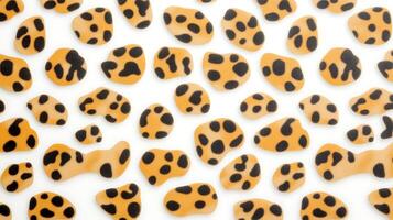 A vibrant collection of leopard print stones scattered on a white background, ideal for design use photo
