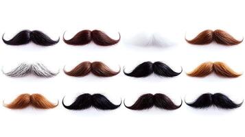 A vibrant display of various mustache styles arranged in a grid, showcasing diversity and creativity photo