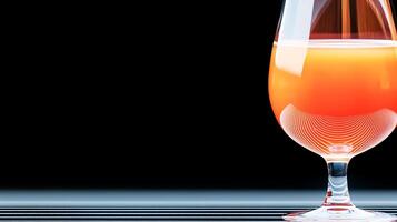 A vibrant orange cocktail in a glass on a black background, showcasing its reflection and texture photo