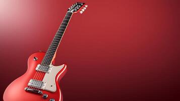 A vibrant red electric guitar positioned against a smooth gradient background, showcasing its design photo