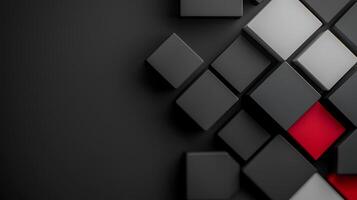 Abstract arrangement of black, white, and red geometric shapes on a dark background photo