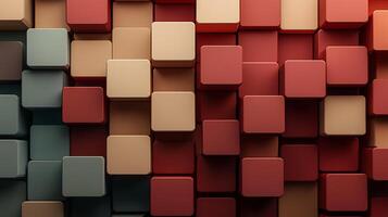 Abstract arrangement of colorful 3D blocks creating a textured background for design use photo