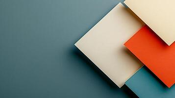 Abstract arrangement of colored papers on a textured background showcasing modern design aesthetics photo