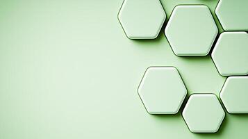 Abstract arrangement of hexagonal shapes in soft green tones on a minimalist background photo