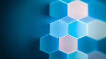 Abstract background featuring overlapping hexagonal shapes in shades of blue and light, creating a modern aesthetic photo