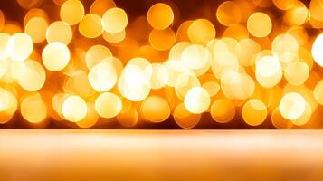 Abstract bokeh background with warm golden lights creating a festive atmosphere photo