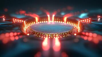 Abstract close-up of a futuristic circuit board with glowing lights and intricate patterns photo