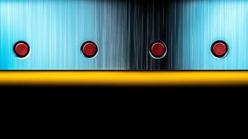 Abstract close-up of metallic surface with red buttons and gradient lighting effects photo