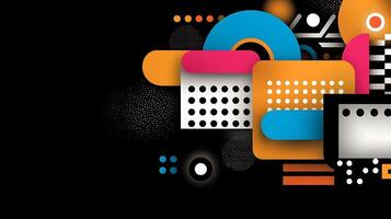 Abstract colorful shapes and patterns on a black background, suitable for modern design projects photo