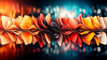 Abstract colorful wave pattern with layered paper shapes against a blurred vibrant background photo