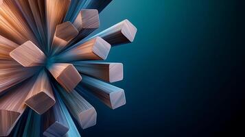 Abstract composition of colorful 3D geometric shapes radiating from a central point against a gradient background photo