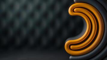 Abstract composition of curved orange and black shapes against a textured dark background photo