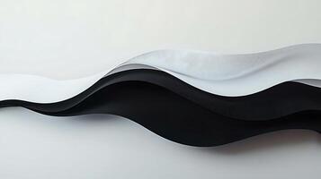 Abstract composition of flowing black, white, and gray fabric waves on a minimalist background photo