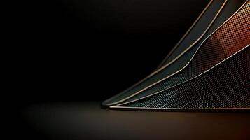Abstract composition of layered metallic textures with vibrant colors against a dark background photo