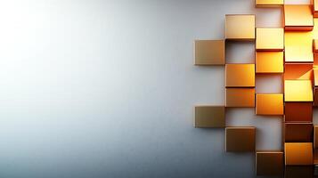 Abstract composition of golden cubes arranged on a soft gradient background, creating depth photo