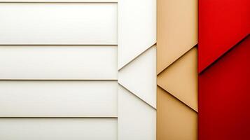 Abstract composition of textured panels in white, beige, and red, showcasing modern design elements photo