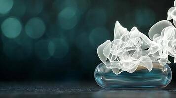 Abstract composition of swirling smoke in a glass capsule against a soft-focus background photo