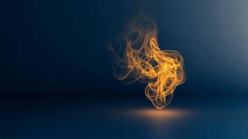 Abstract depiction of swirling orange smoke on a dark blue background, creating a mystical ambiance photo