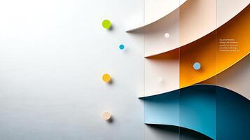 Abstract design featuring curved shapes and colorful dots against a light background photo