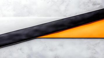 Abstract design featuring layered geometric shapes in black, white, and orange on a textured background photo