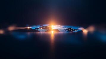Abstract digital landscape showcasing interconnected nodes and glowing lights in a futuristic setting photo