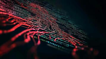 Abstract digital landscape featuring intricate circuits and vibrant data streams in a dark setting photo