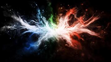 Abstract explosion of colorful energy waves merging in a cosmic background photo