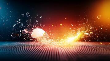 Abstract explosion of light and shards in a vibrant digital space with dynamic colors photo