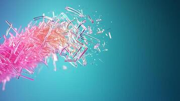 Abstract explosion of colorful particles creating a dynamic visual effect against a blue backdrop photo