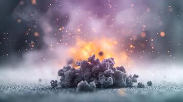 Abstract explosion with colorful smoke and particles in a blurred background creating dynamic energy photo