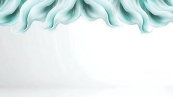 Abstract flowing turquoise fabric draping elegantly against a soft white background photo