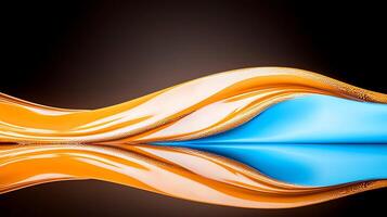 Abstract fluid motion with orange and blue waves reflecting on a dark background photo