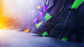Abstract futuristic background with colorful geometric shapes and light effects creating depth photo