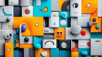 Abstract geometric composition featuring vibrant colors and shapes, suggesting creativity and design photo