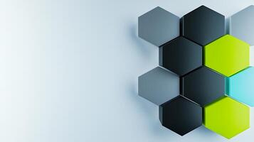 Abstract geometric design featuring hexagonal shapes in varying shades on a minimalist background photo