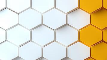 Abstract geometric pattern featuring white and orange hexagonal tiles creating a modern design photo