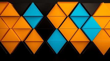 Abstract geometric pattern featuring orange and blue triangles on a black background photo