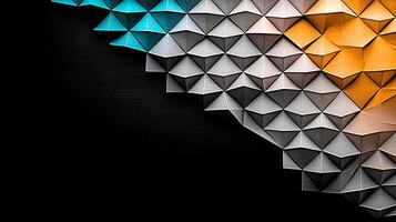 Abstract geometric pattern featuring triangular shapes in vibrant colors against a dark background photo