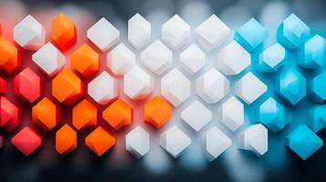 Abstract geometric pattern featuring orange, white, and blue shapes on a blurred background photo