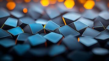 Abstract geometric pattern of hexagonal shapes with glowing edges, creating a vibrant background photo