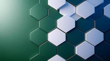 Abstract geometric pattern of hexagonal shapes in varying shades of green and white photo