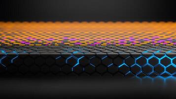 Abstract geometric pattern with vibrant colors and hexagonal shapes on a dark background photo