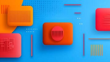 Abstract geometric shapes in vibrant colors on a blue background, creating a modern design photo