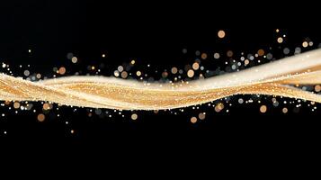 Abstract golden wave with sparkling bokeh effect on a black background, ideal for creative design photo