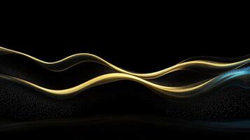 Abstract golden and blue wave patterns on a black background, creating a dynamic visual effect photo