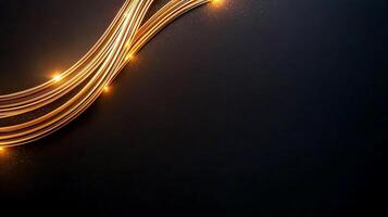 Abstract golden light trails on a dark background, creating a dynamic and elegant atmosphere photo