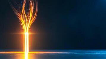 Abstract light beams emerge from a glowing source in a dark, serene environment photo